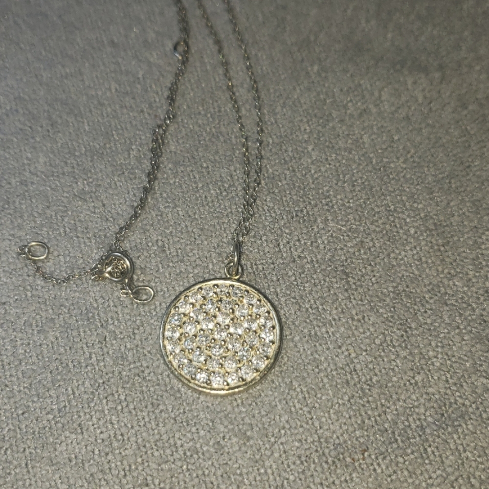 Adjustable dainty silver chain with pave disc